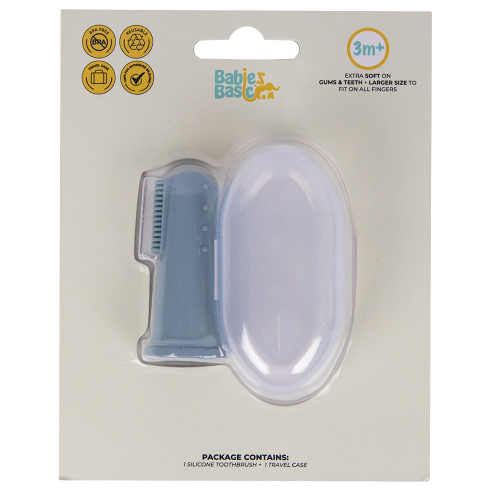 Babies Basic - Silicone Finger Tooth brush and Gum Massager with Storage Case - Blue