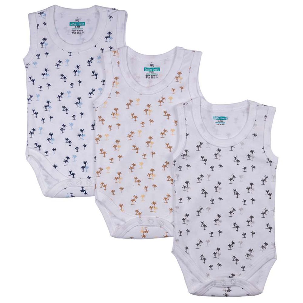 Babies Basic - 3pc-Set - Sleeveless Bodysuit - White Printed