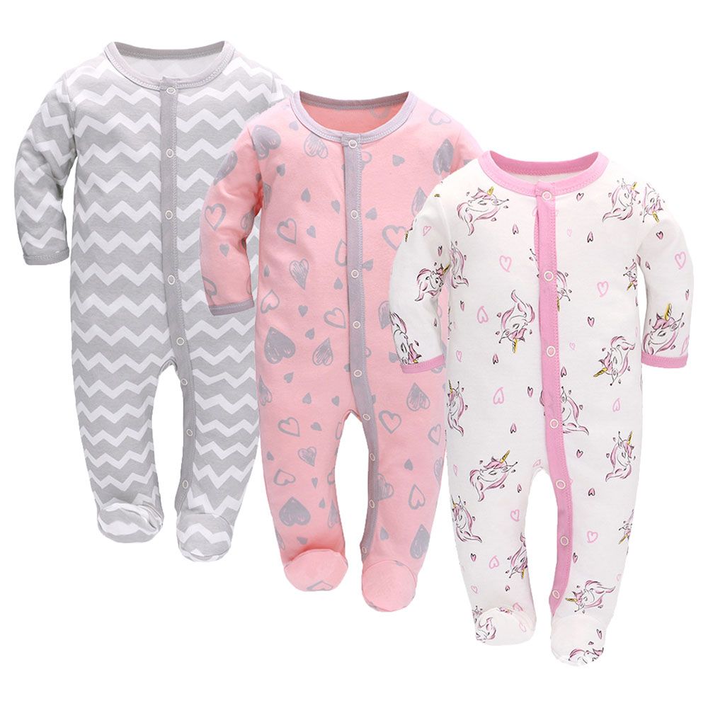 Sugar Rush - 3pc-Set - Girls Round Neck Footed Jumpsuit