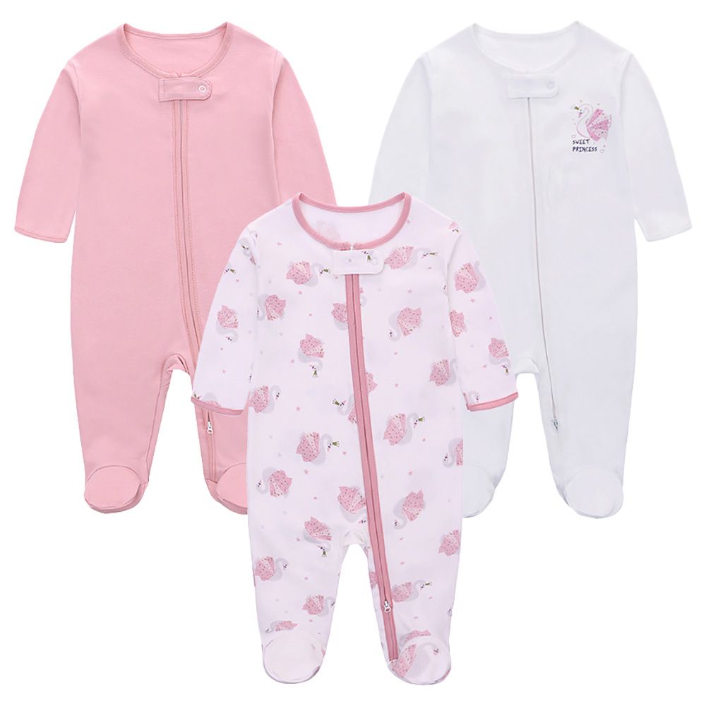 Sugar Rush - 3pc-Set - Full Sleeves Footed Jumpsuit - Pink