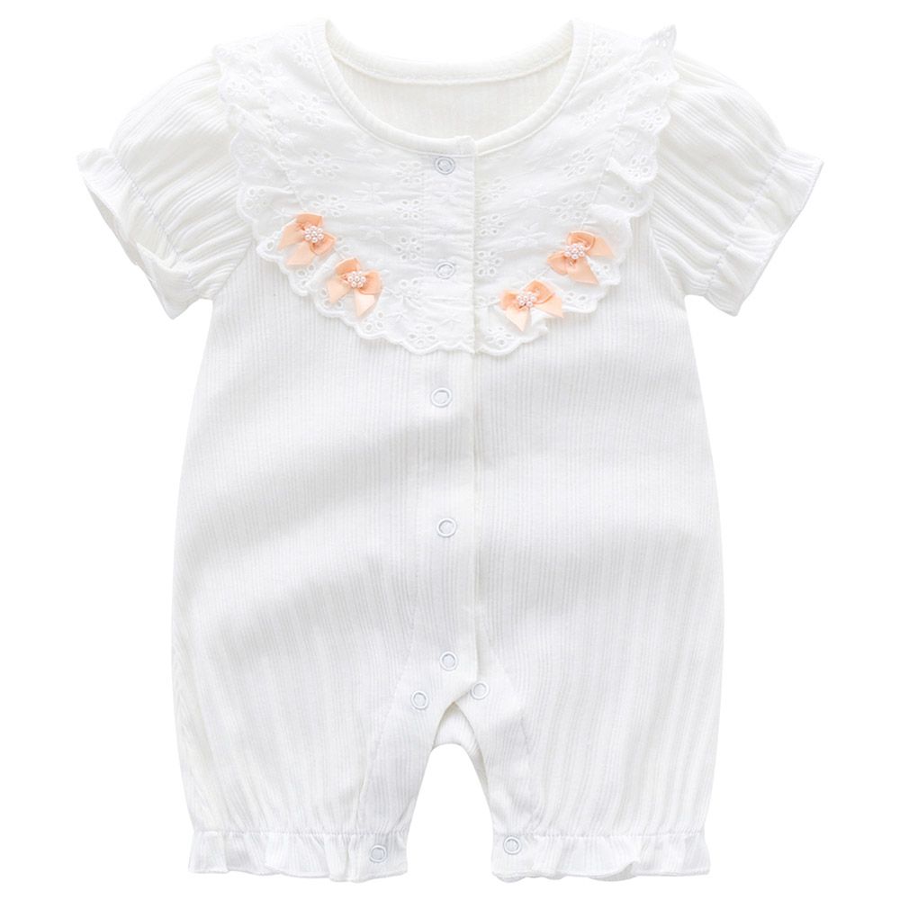 Sugar Rush - Girls Laced Round Neck Romper - White