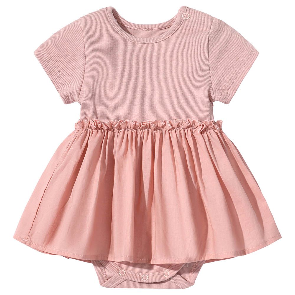 Sugar Rush - Solid Round Neck Short Sleeves Bodysuit - Pink