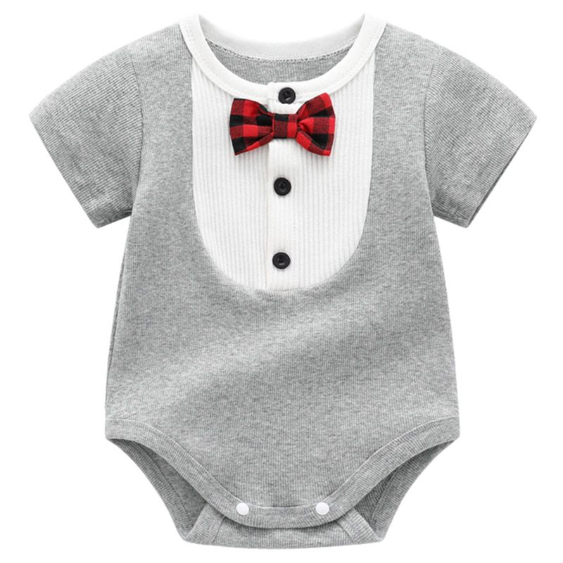 Sugar Rush - Solid Round Neck Short Sleeves Bodysuit - Grey