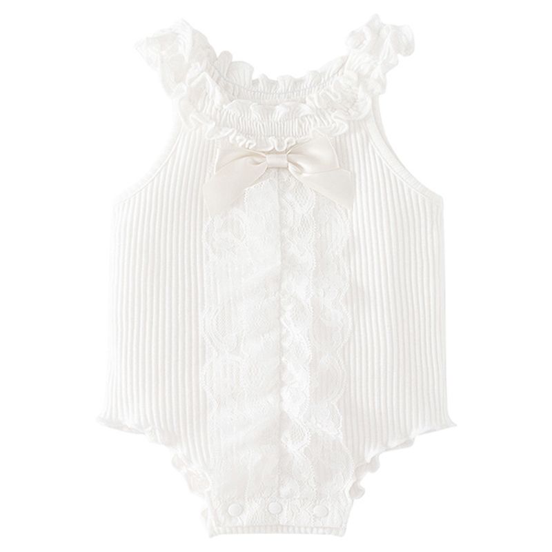 Sugar Rush - Laced Round Neck Sleeveless Bodysuit - White