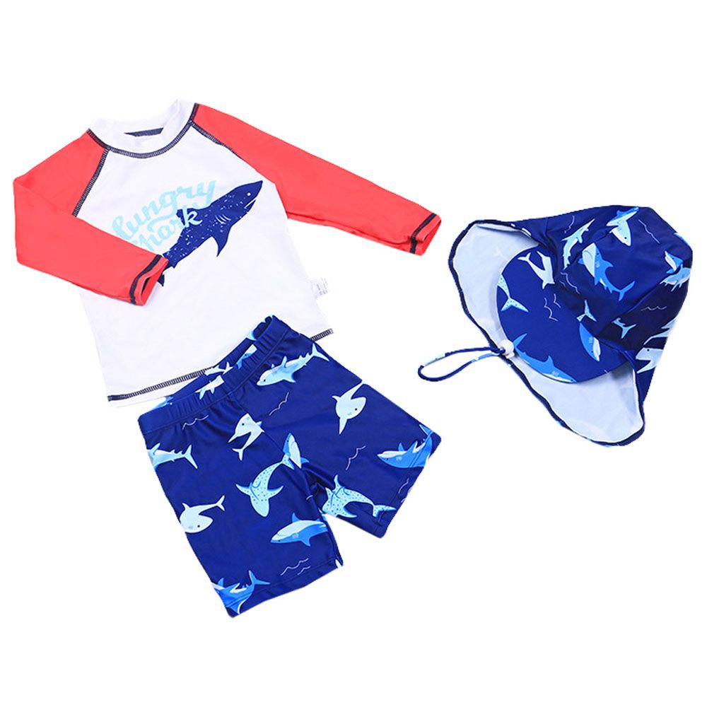 Sugar Rush - 3pc-Set - Boys Full Sleeves Swimwear & Cap