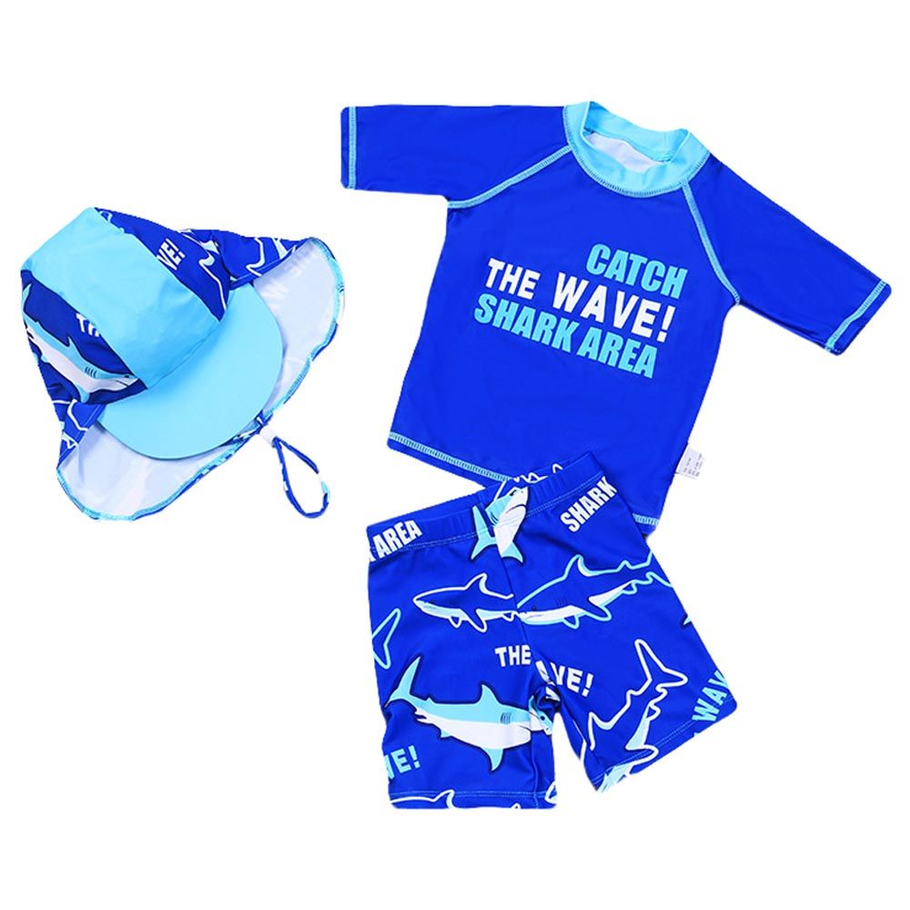 Sugar Rush - 3pc-Set - Full Sleeves Swimwear & Cap - Blue