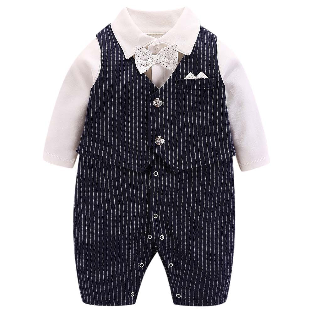 Sugar Rush - Striped Classic Romper - Navy_0m-12m