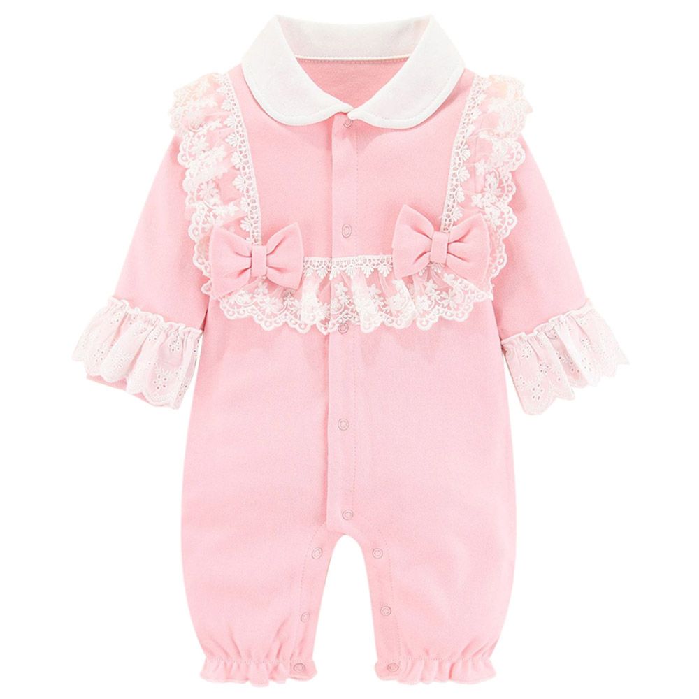 Sugar Rush - Appliqued Classic Full Sleeves Jumpsuit - Pink