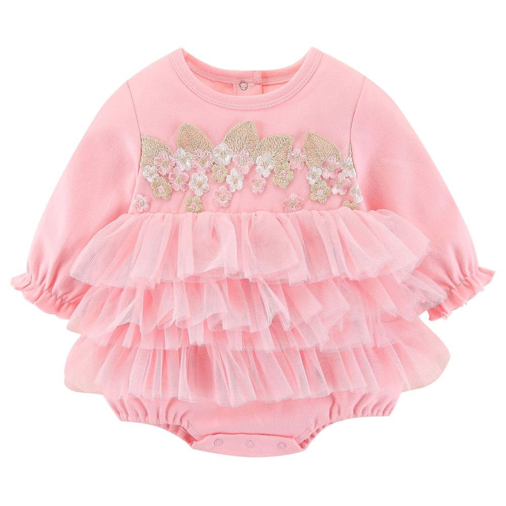 Sugar Rush - Appliqued Round Neck Bodysuit - Pink