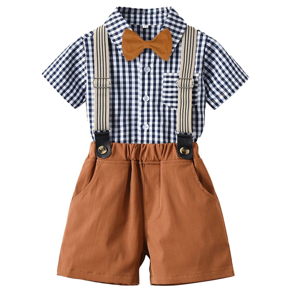 Sugar Rush - 2pc-set - Boys checked Shirt & Shorts - Brown