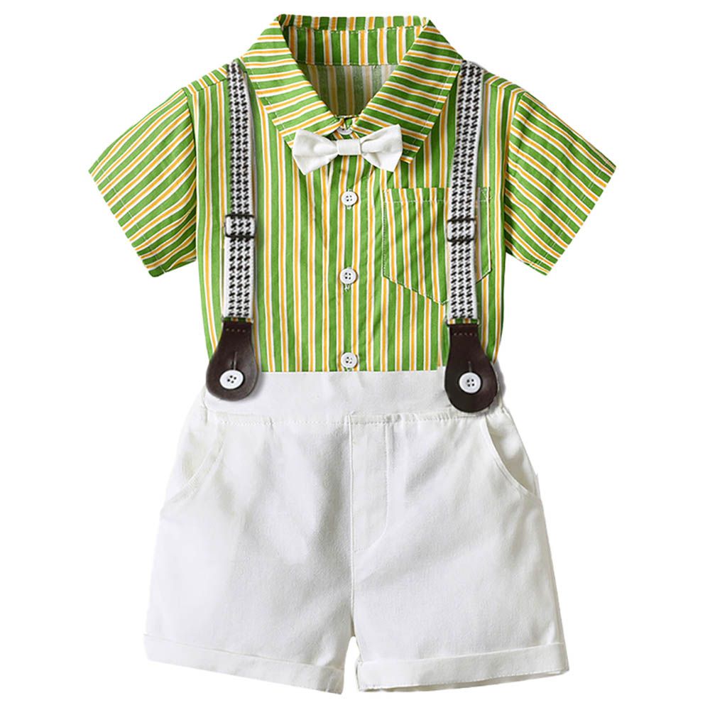 Sugar Rush - 2pc-set - Boys Striped Shirt & Shorts - Green/White