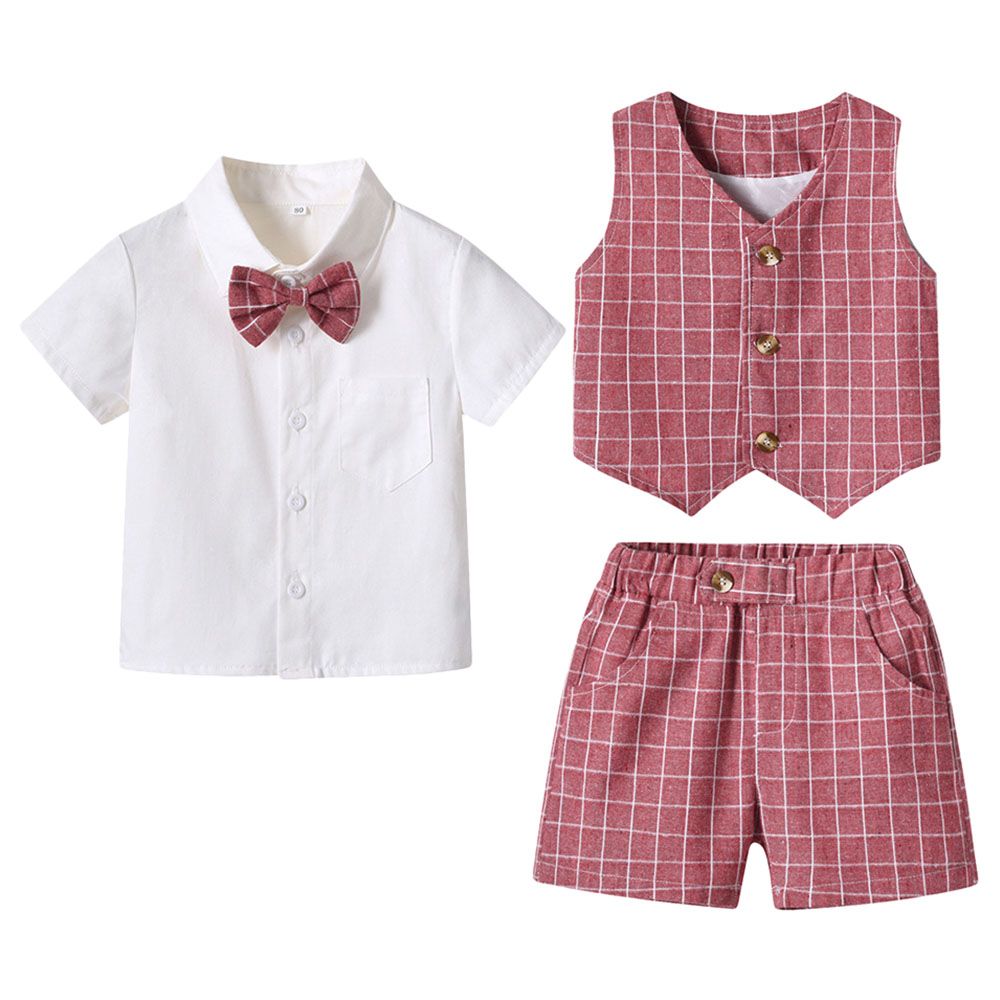 Sugar Rush - 3pc-set - Boys Short Sleeves Party Wear - Pink/White