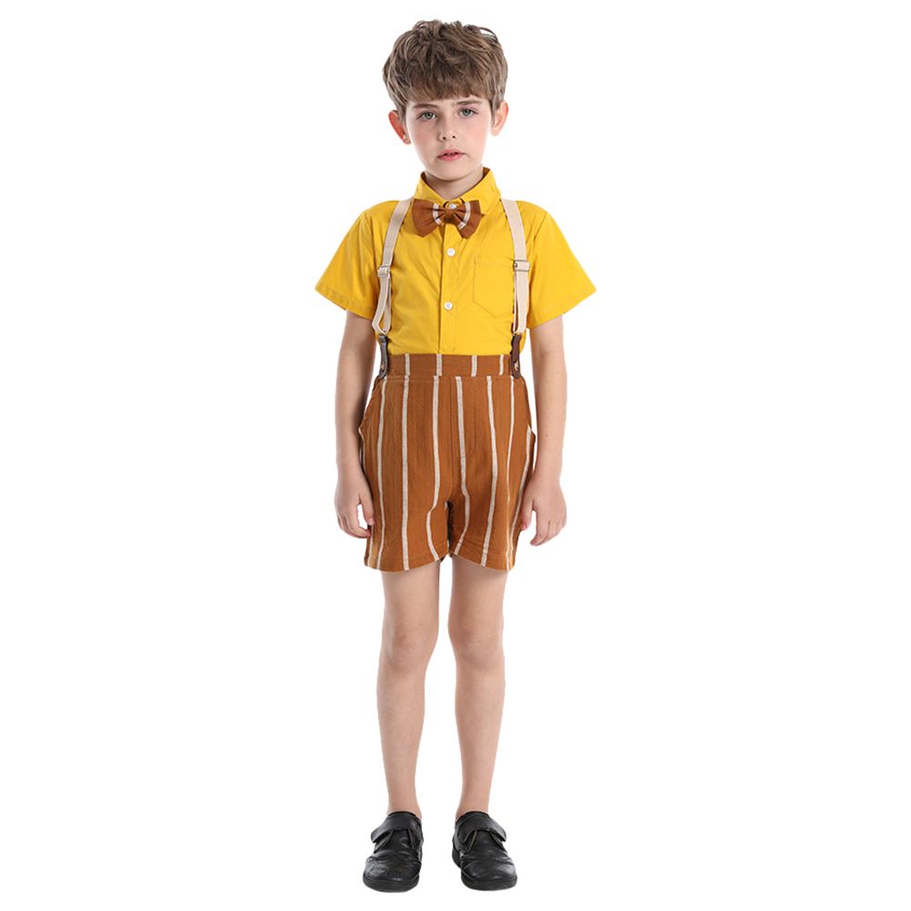 Sugar Rush - 2pc-set - Boys Striped Shirt & Shorts - Yellow/Brown