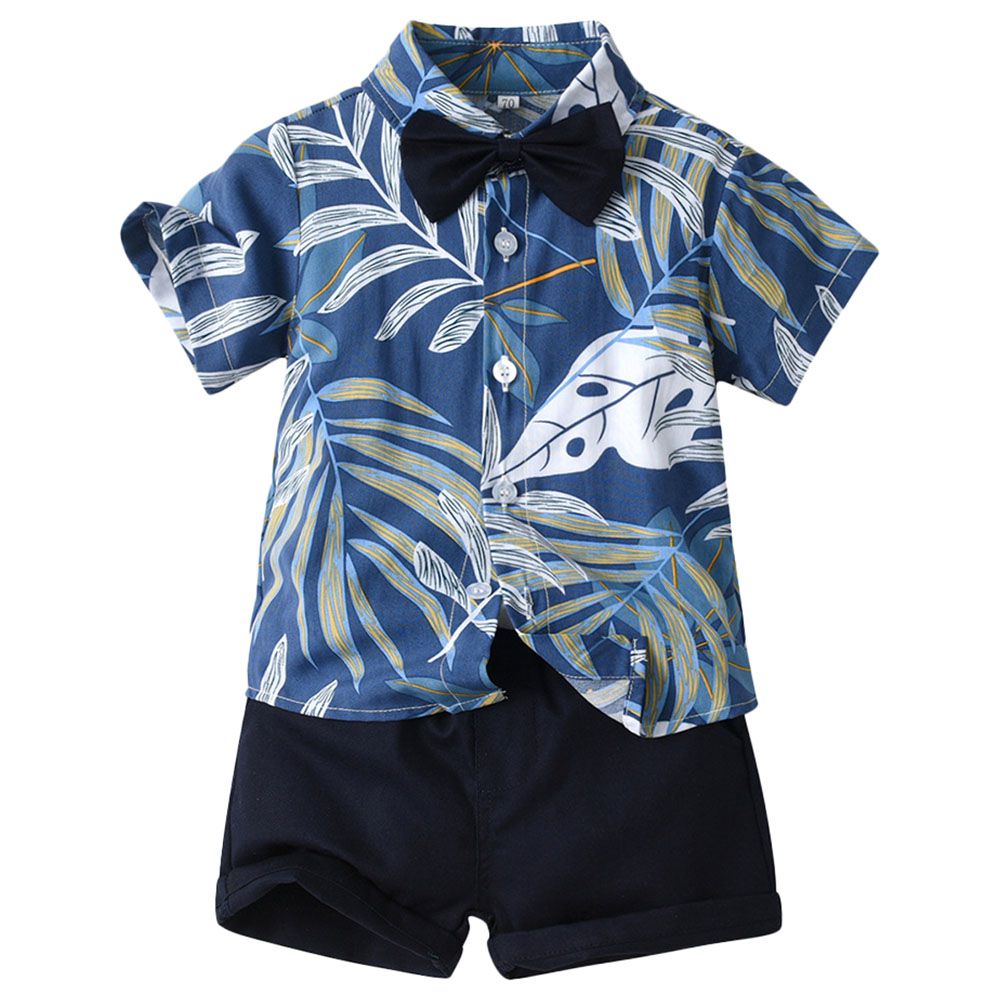 Sugar Rush - 2pc-set - Printed Solid Shirt & Shorts - Blue