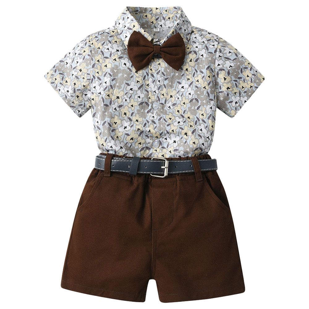 Sugar Rush - 2pc-set - Printed Shirt & Shorts - Brown