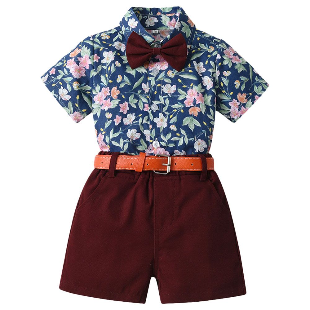 Sugar Rush - 2pc-set - Boys Floral Shirt & Shorts - Maroon