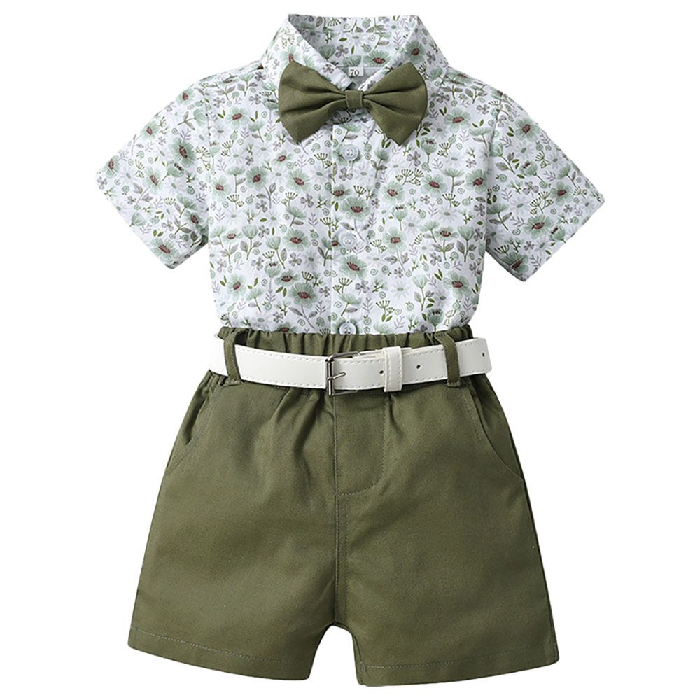 Sugar Rush - 2pc-set - Boys Floral Shirt & Shorts - Olive