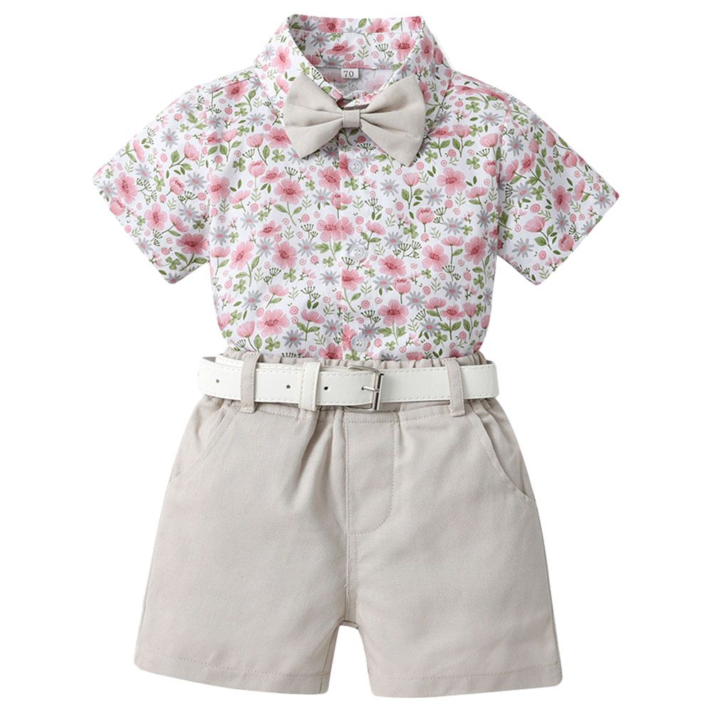 Sugar Rush - 2pc-set - Boys Floral Shirt & Shorts - Grey