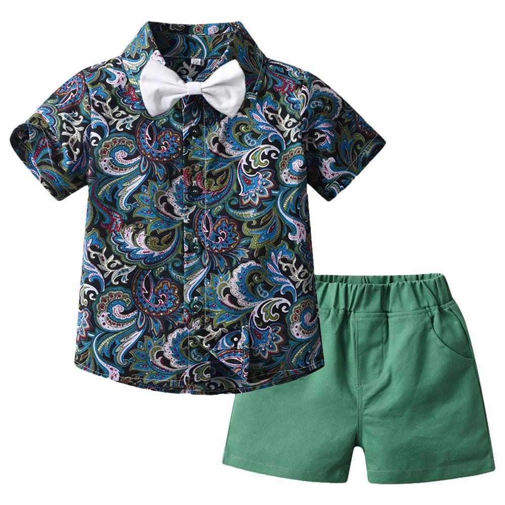 Sugar Rush - 2pc-set - Boys Printed Shirt & Shorts - Green