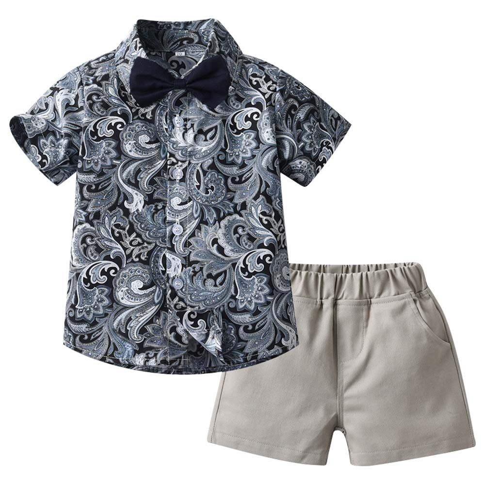 Sugar Rush - 2pc-set - Boys Printed Shirt & Shorts - Blue/Grey