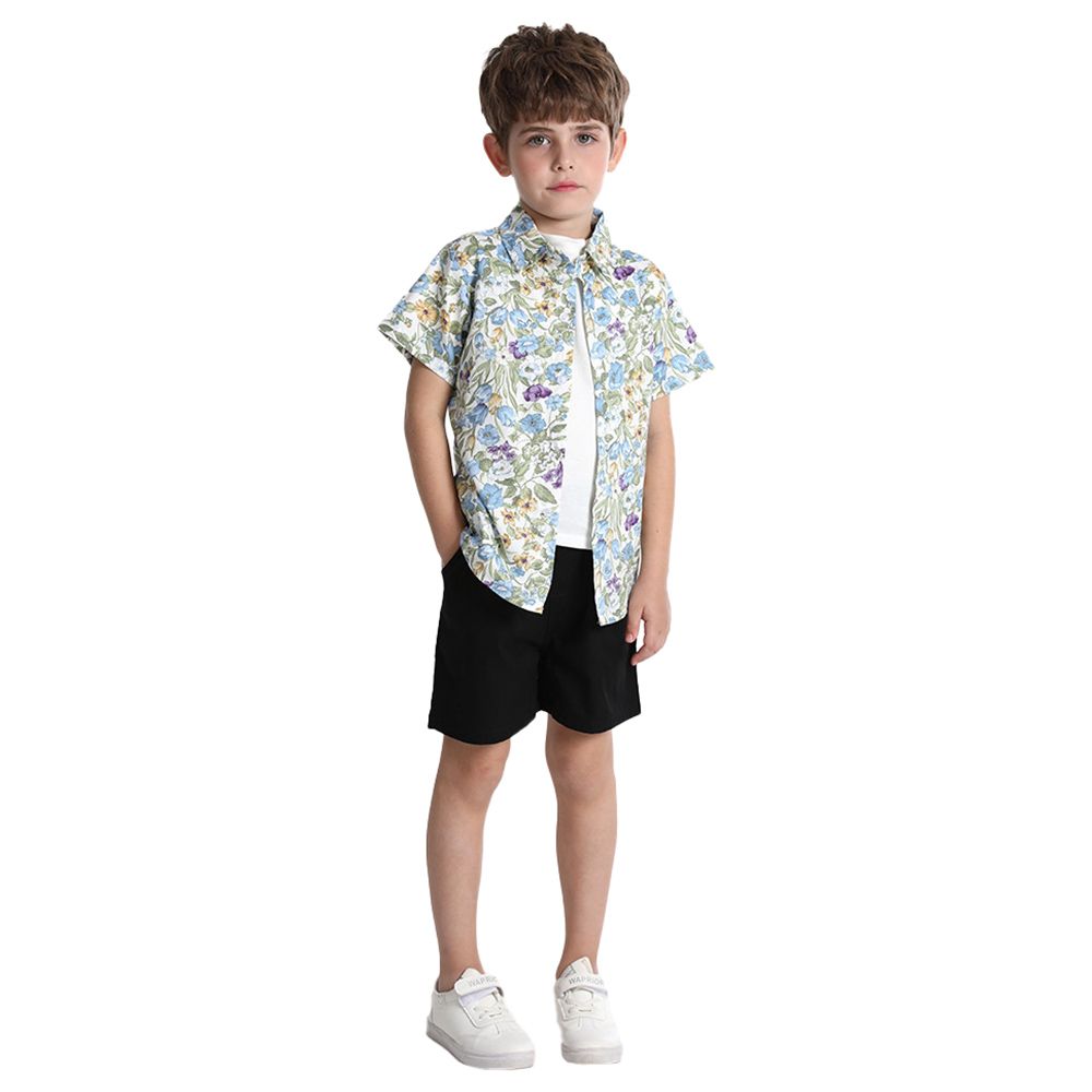 Sugar Rush - 3pc-Set - T-Shirt Floral Shirt & Shorts - Blue