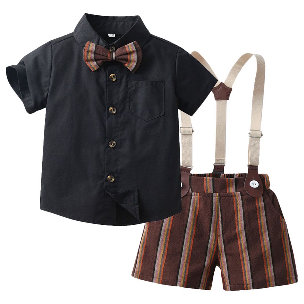 Sugar Rush - 2pc-set - Boys Striped Shirt & Shorts - Brown/Black