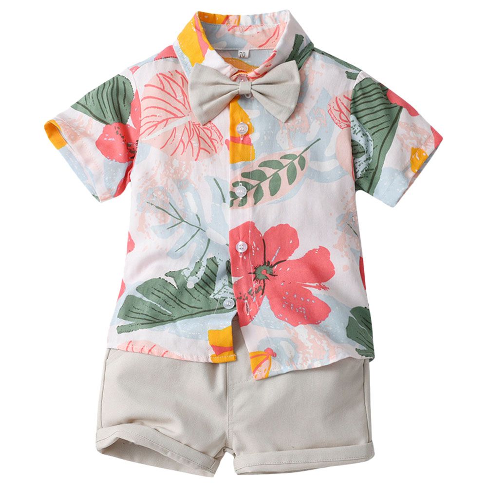 Sugar Rush - 2pc-Set - Printed Short Sleeves Shirt & Shorts - Grey