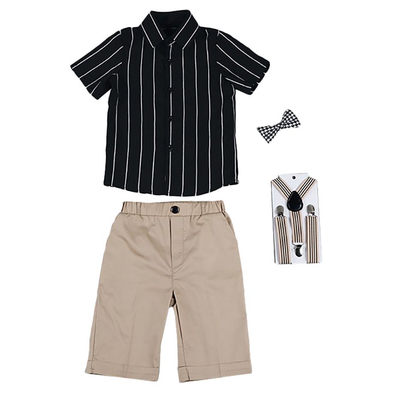 Sugar Rush - 2pc-set - Boys Striped Shirt & Shorts - Black/Beige