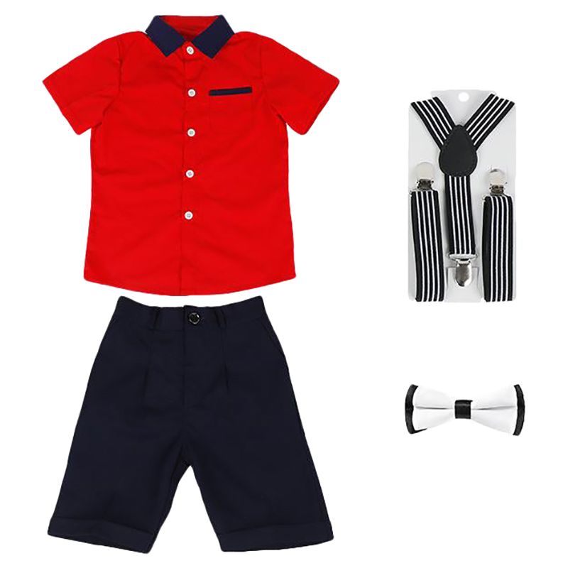 Sugar Rush - 2pc-set - Boys Colorblocked Shirt & Shorts - Red