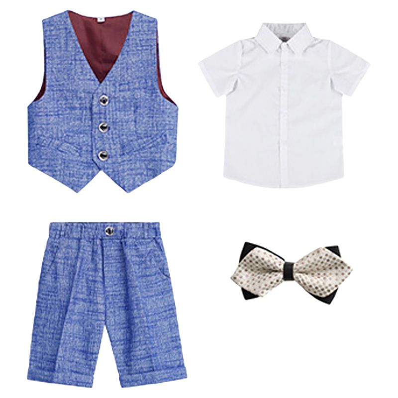 Sugar Rush - 2pc-set Boys Checked Shirt & Shorts - Blue/White