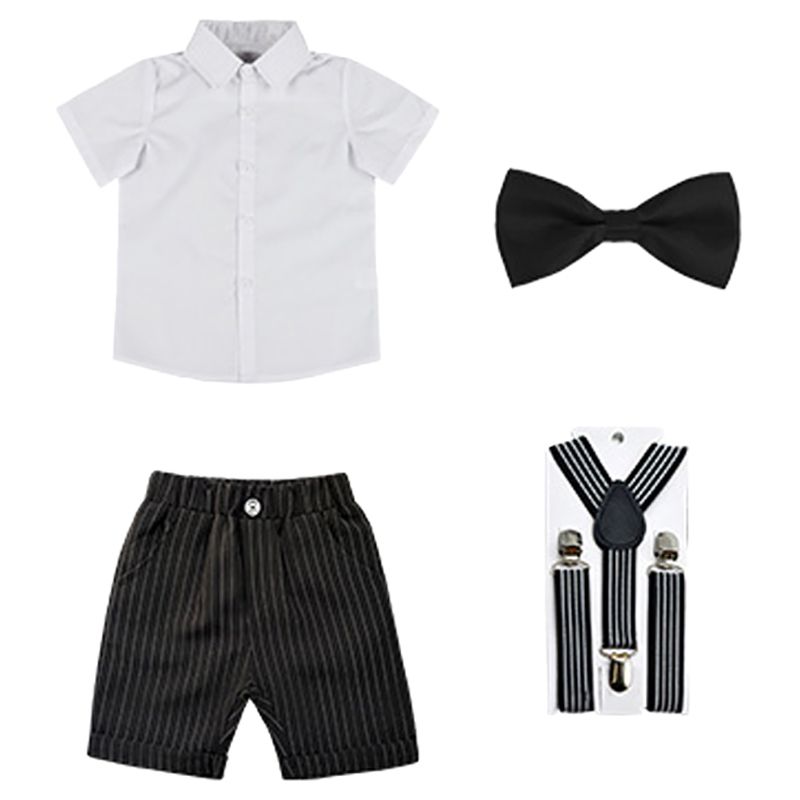 Sugar Rush - 2pc-set - Boys Shirt & Striped Shorts - White/Black