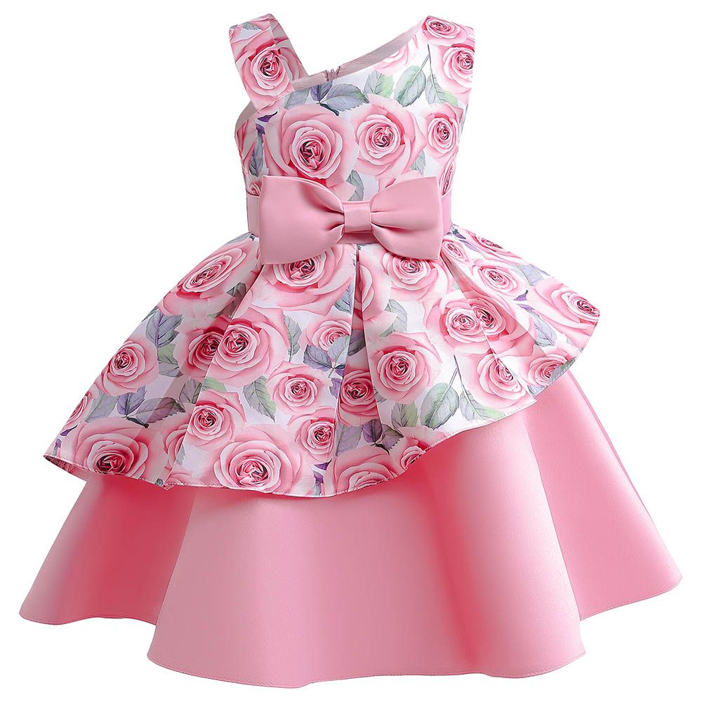 Sugar Rush - Appliqued Floral Sleeveless Party Dress - Pink