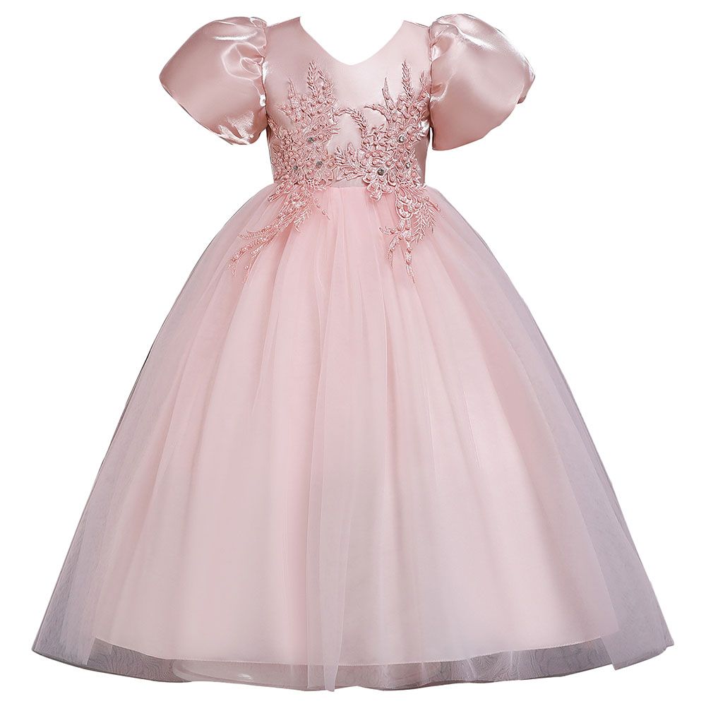 Sugar Rush - Appliqued Short Sleeves Party Dress - Pink