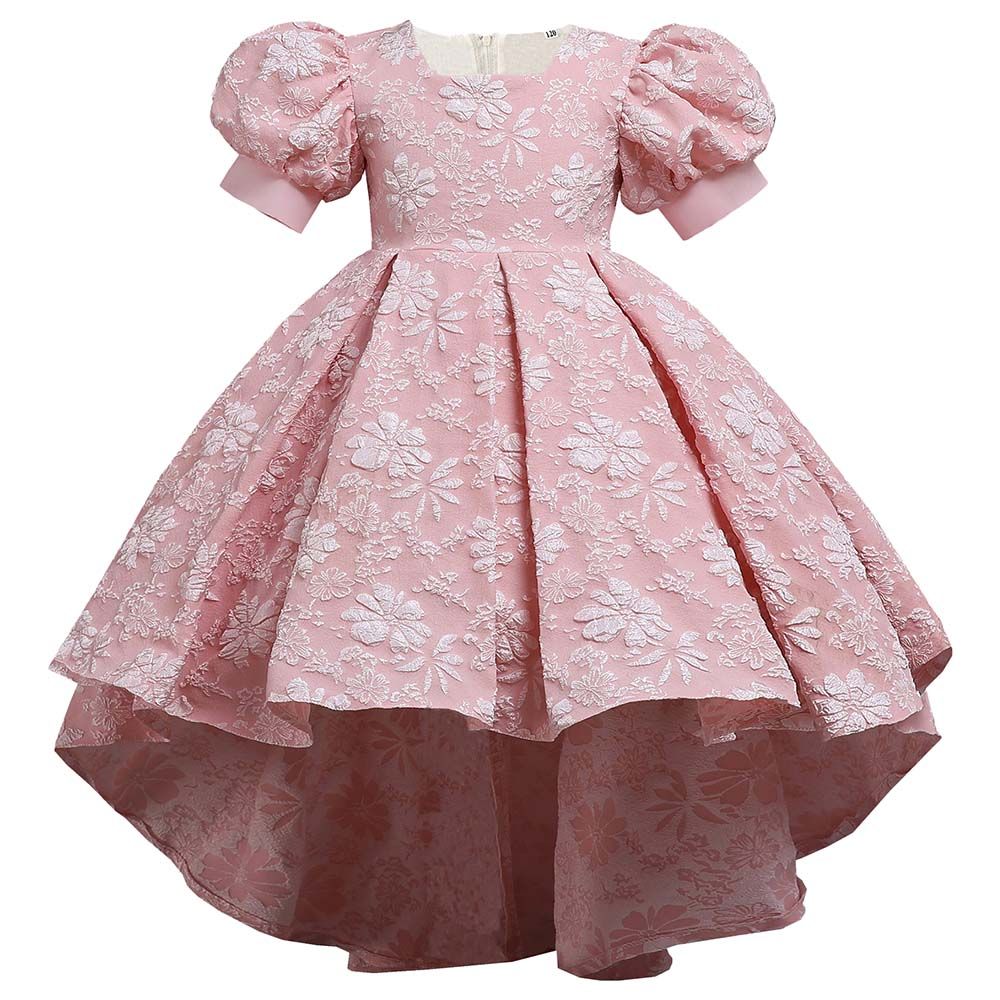 Sugar Rush - Solid Round Neck High-Low Party Dress - Pink