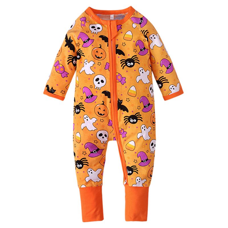 Sugar Rush - Halloween Print Neck Full Sleeves Jumpsuit - Orange