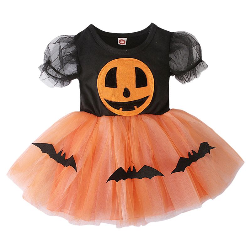 Sugar Rush - Halloween Round Neck Short Sleeves Dress - Orange