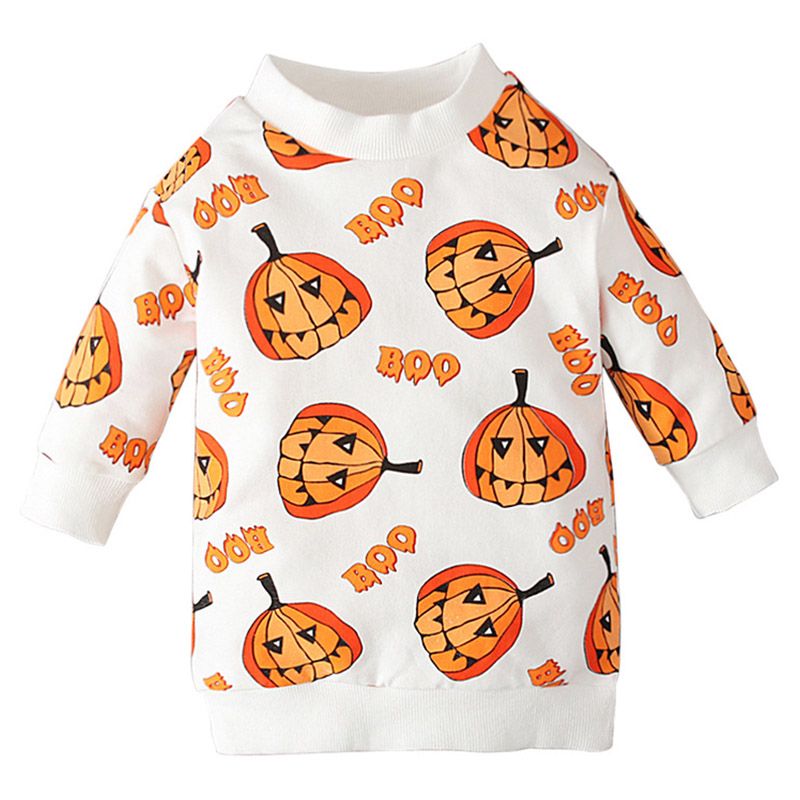 Sugar Rush - Halloween Print Round Neck Sweatshirt - Orange