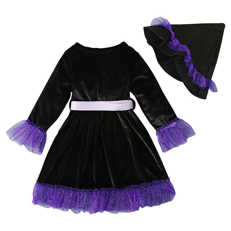 Sugar Rush - Halloween Print Appliqued Dress w/ Cap - Purple