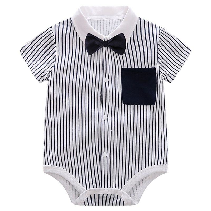 Sugar Rush - Striped Classic Short Sleeves Romper - Black