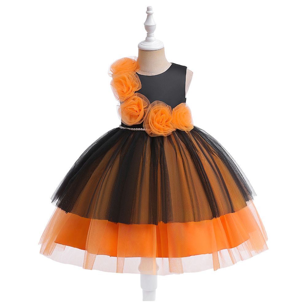 Sugar Rush - Appliqued Sleeveless Halloween Party Dress - Orange