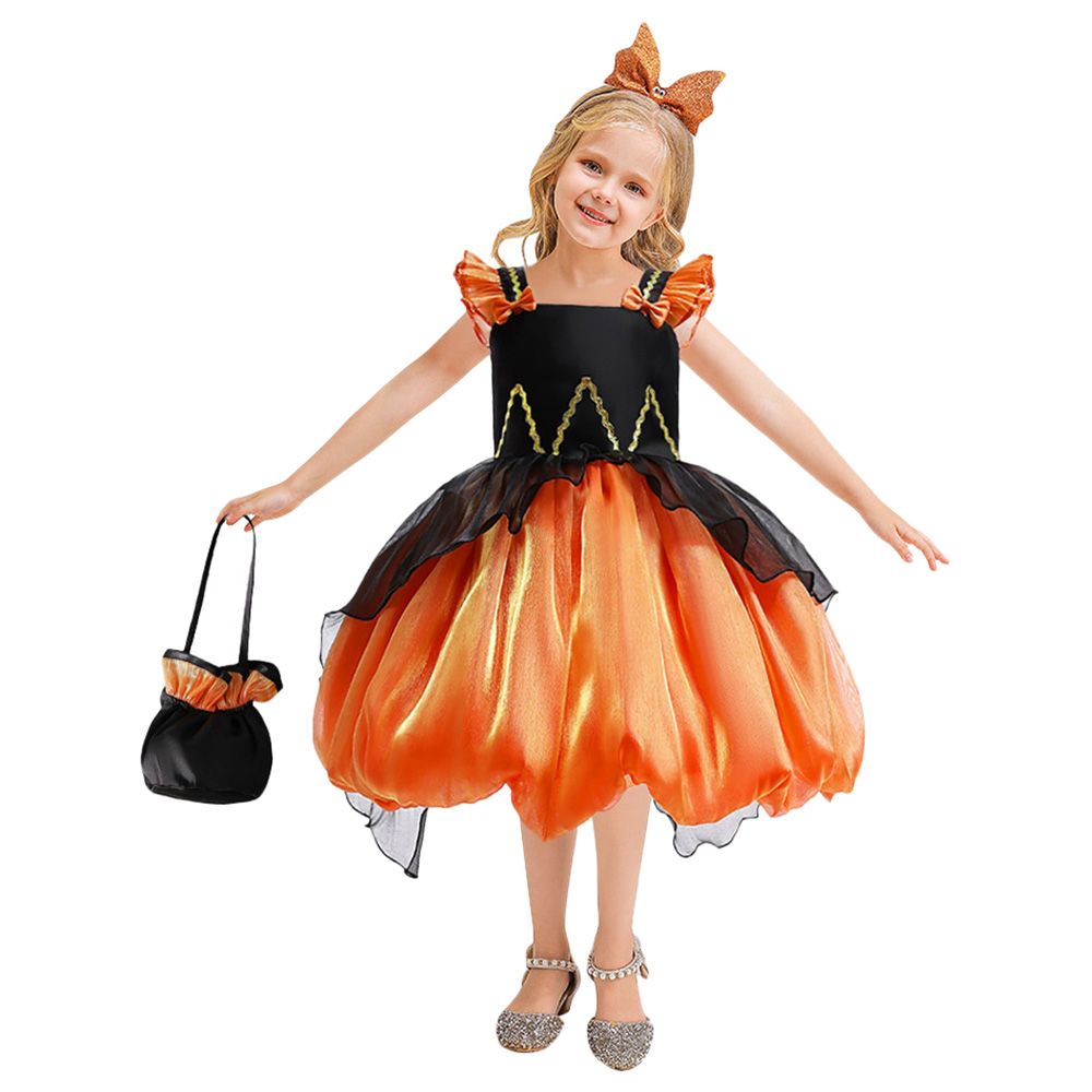 Sugar Rush - Appliqued Square-Neck Halloween Party Dress - Orange