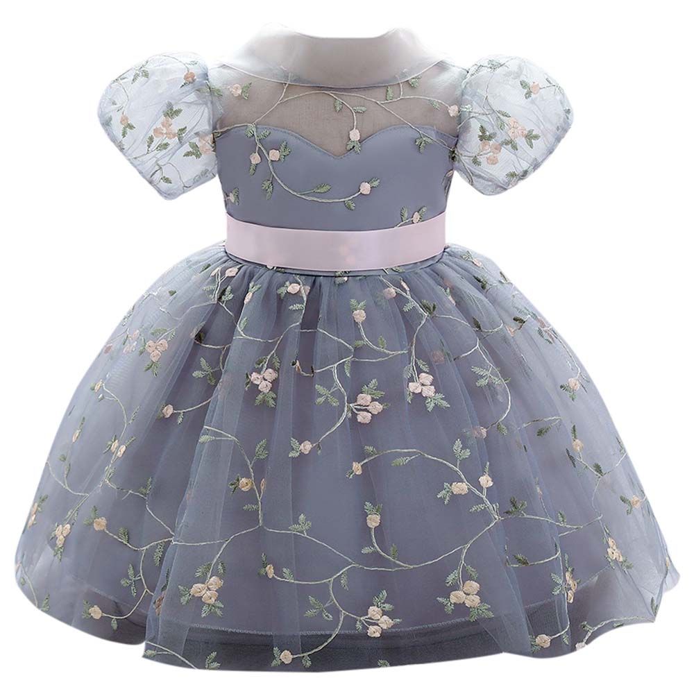 Sugar Rush - High-Neck Short Sleeves Party Dress Grey_9m-5y