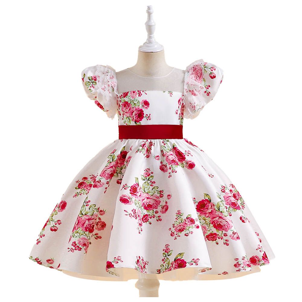 Sugar Rush - Floral Square Neck Party Dress - White