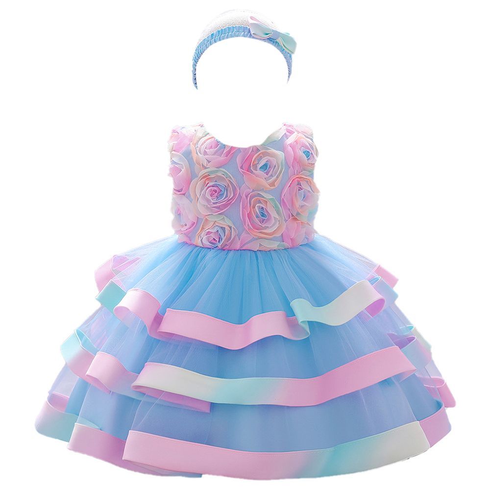 Sugar Rush - Appliqued Party Dress w/ Headband - Blue