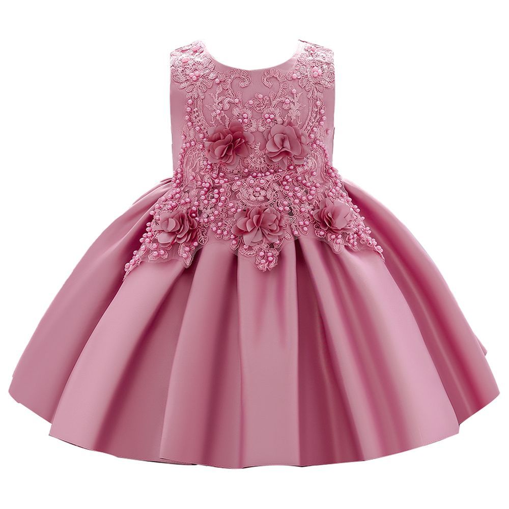 Sugar Rush - Appliqued Party Dress With Bow - Pink