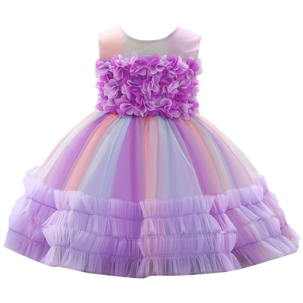 Sugar Rush - Appliqued Regular Round Neck Sleeveless Party Dress - Purple