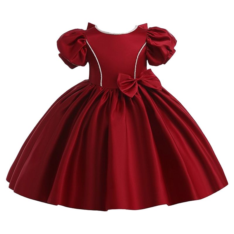 Sugar Rush - Appliqued Short Sleeves Party Dress - Maroon