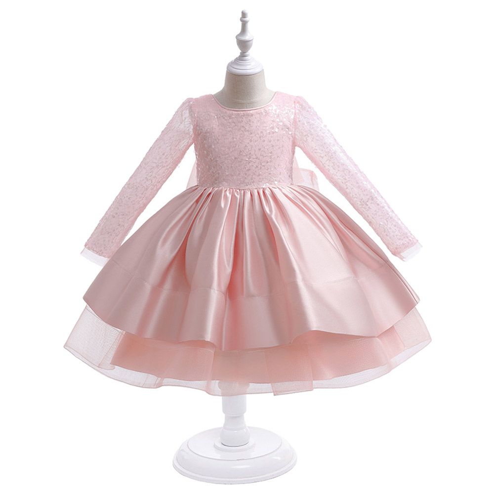 Sugar Rush - Appliqued Full Sleeves Party Dress - Pink