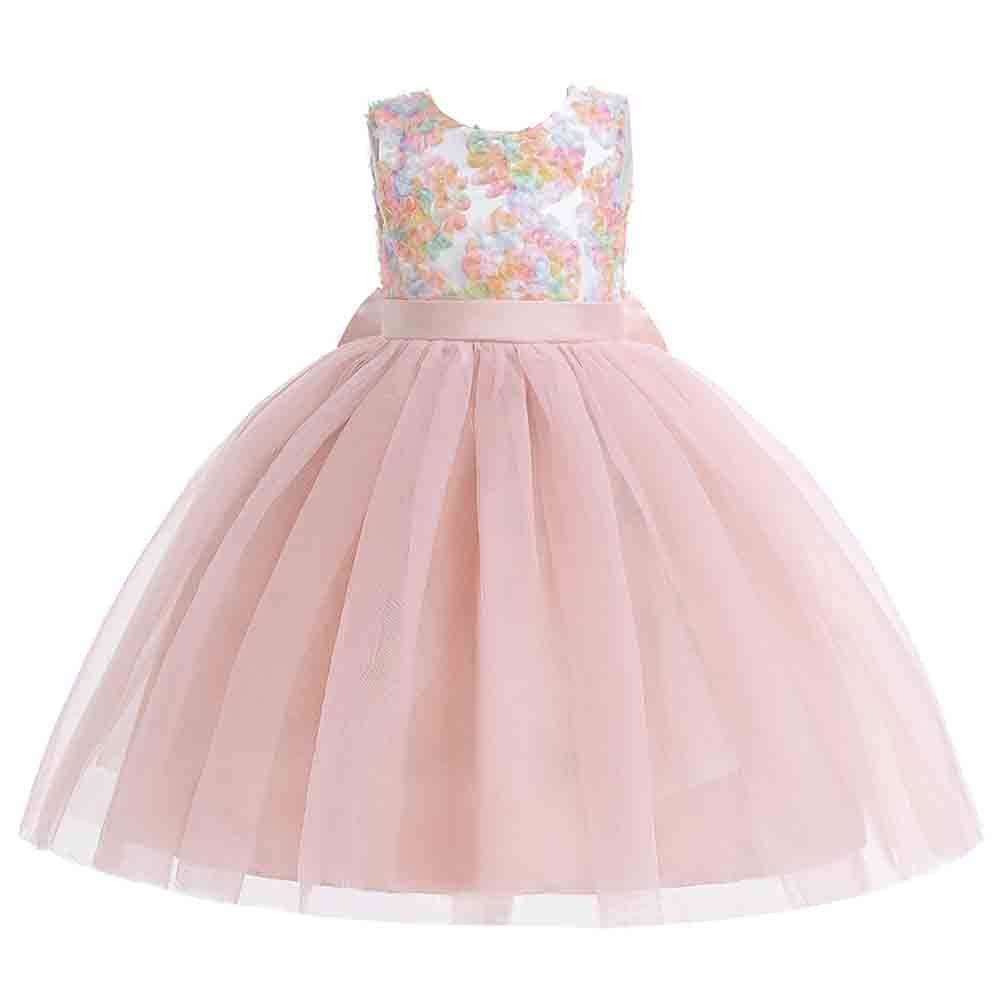 Sugar Rush - Embroidered Round Neck Party Dress - Pink