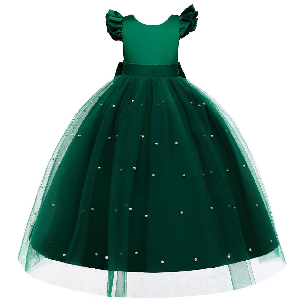 Sugar Rush - Laced Regular Round Neck Cap Sleeves Party Dress - Green